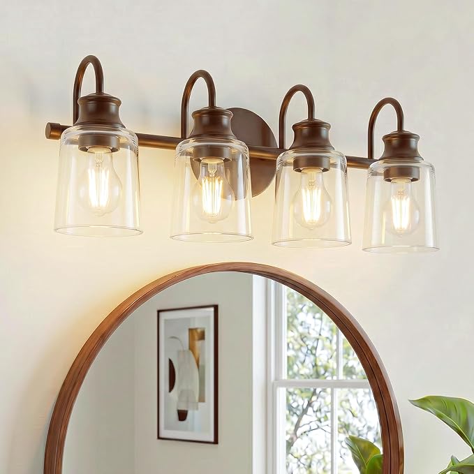 4 Lights Bathroom Light Fixture Oil Rubbed Bronze Vanity Lights | ETL Certificate, Easy to Install,Wall Mount Up or Down,Thickened Glass Lampshade,E26 Socket,Hardwired