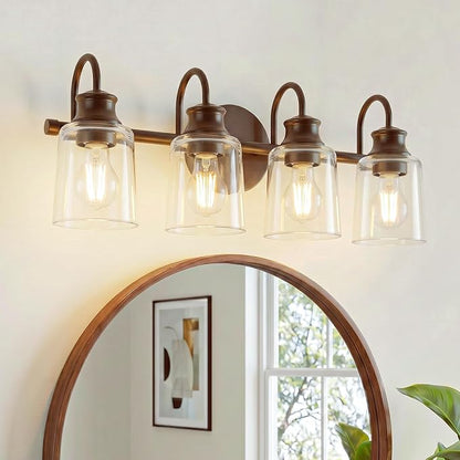4 Lights Bathroom Light Fixture Oil Rubbed Bronze Vanity Lights | ETL Certificate, Easy to Install,Wall Mount Up or Down,Thickened Glass Lampshade,E26 Socket,Hardwired