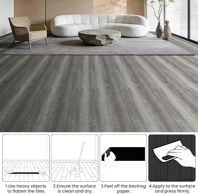 Peel and Stick Floor Tile, 70-Pack 105 Sq.Ft, Natural Grey Wood Grain Look | Self Adhesive and Waterproof for Transfer Bathroom, Kitchen, Living Room, Bedroom