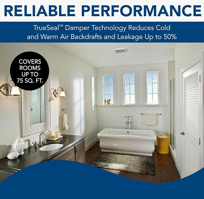 Broan-NuTone A80 Ventilation Fan with Roomside Installation, 80 CFM, 2.0 Sones White & AE110 Invent Flex ENERGY STAR Qualified Single-Speed Ventilation Fan, 110 CFM 1.0 Sones, White