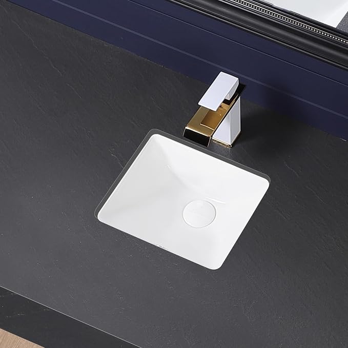 Small Undermount Bathroom Sink 12x11 Inch Vessel Sink White Porcelain Ceramic Under Counter Lavatory Vanity Sink Basin Rectangular Undermount Sinks with Overflow