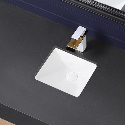 Small Undermount Bathroom Sink 12x11 Inch Vessel Sink White Porcelain Ceramic Under Counter Lavatory Vanity Sink Basin Rectangular Undermount Sinks with Overflow