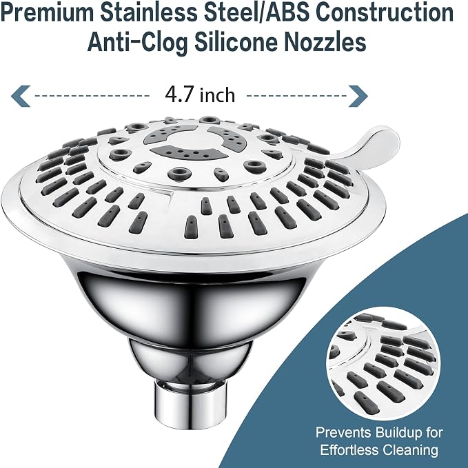 BRIGHT SHOWERS High Pressure 9-Function Rain Shower Head, Luxury Bathroom Showerhead with Chrome Plated Finish, Adjustable Angles, 1-Min Installation