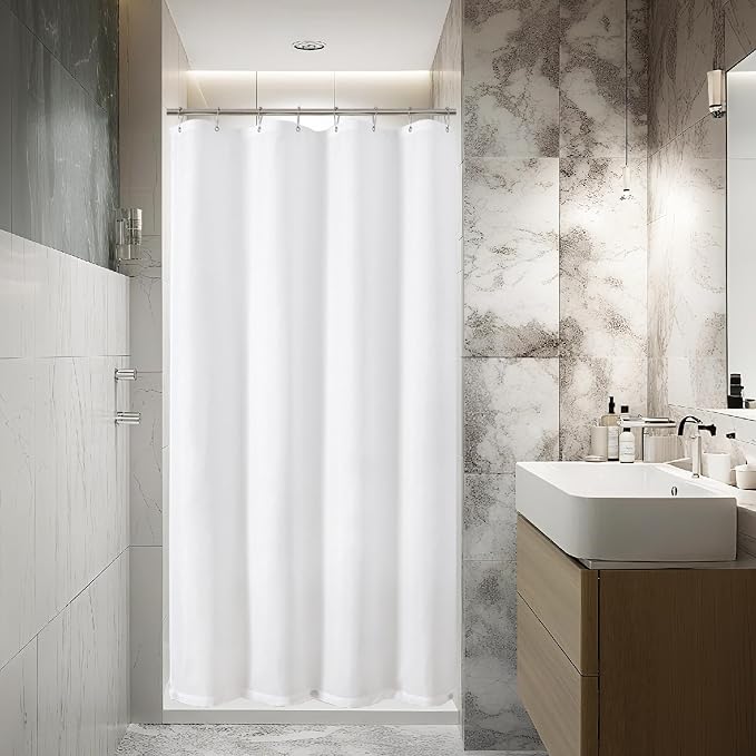 eachope Stall Waterproof Fabric Shower Curtain Liner,54x78 Inch White | 3 Heavy-Duty Magnets,Machine Washable,Durable Rustproof Grommets,Hotel Quality,Easy Care,Secure Fit for Bathroom
