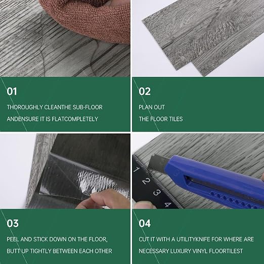 VallisCo Peel and Stick Vinyl Flooring 36 Pack 54 Sq.Ft, Waterproof Vinyl Flooring Peel and Stick for Office, Living Room, Bathroom, Kitchen - Unique Design Easy to Install Floor, Light Gray