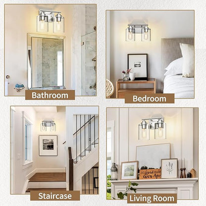 Bathroom Vanity Light Over Mirror,Vanity Light for Bathroom,Bathroom Light Fixture Wall Sconce Lighting for Bedroom,Living Room (Nickel, 2-Light)