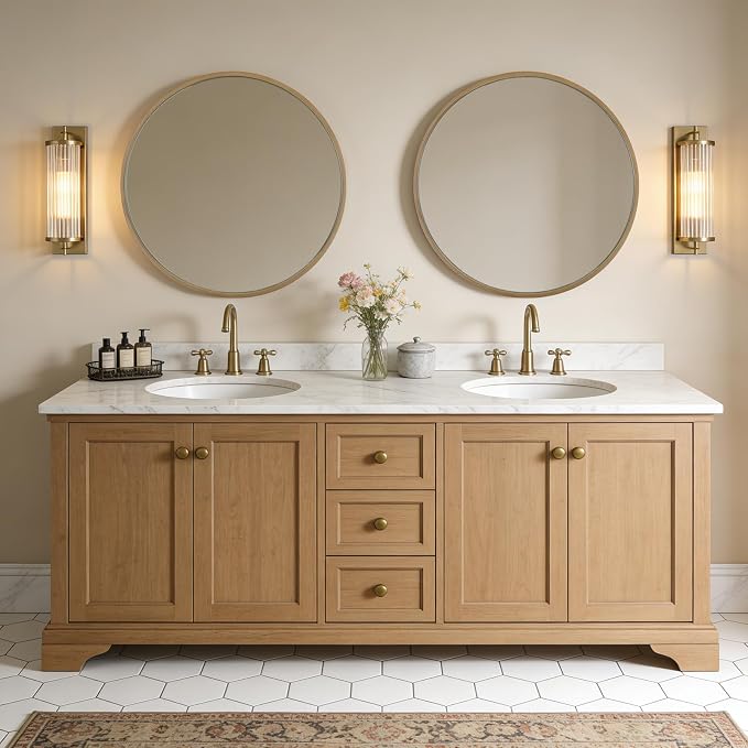 Round Mirror with Wood Frame, 28" Circle Modern Decoration Large Home Decor Mirror for Bathroom Living Room Bedroom Entryway (28" Diameter, Natural Wood)