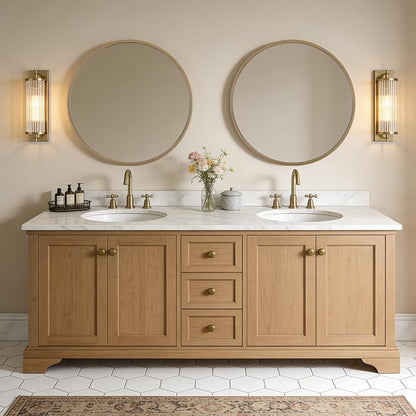 Round Mirror with Wood Frame, 28" Circle Modern Decoration Large Home Decor Mirror for Bathroom Living Room Bedroom Entryway (28" Diameter, Natural Wood)