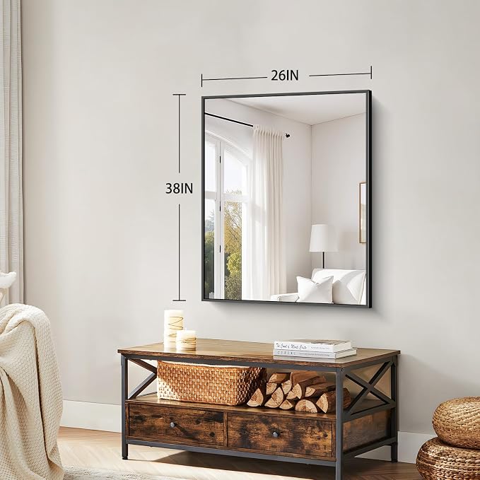 Koonmi Black Bathroom Mirror for Over Sink,Metal Framed 38"x26" Wall Mirror