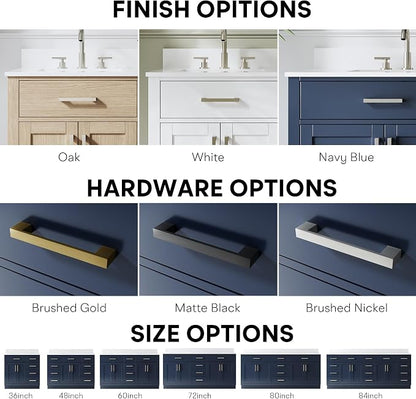 80-Inch Bathroom Vanity with Double Sinks W/ 4 Doors & 4 Drawers & 2 Flip Drawers, Navy Blue Vanity W/Brushed Nickel Handles