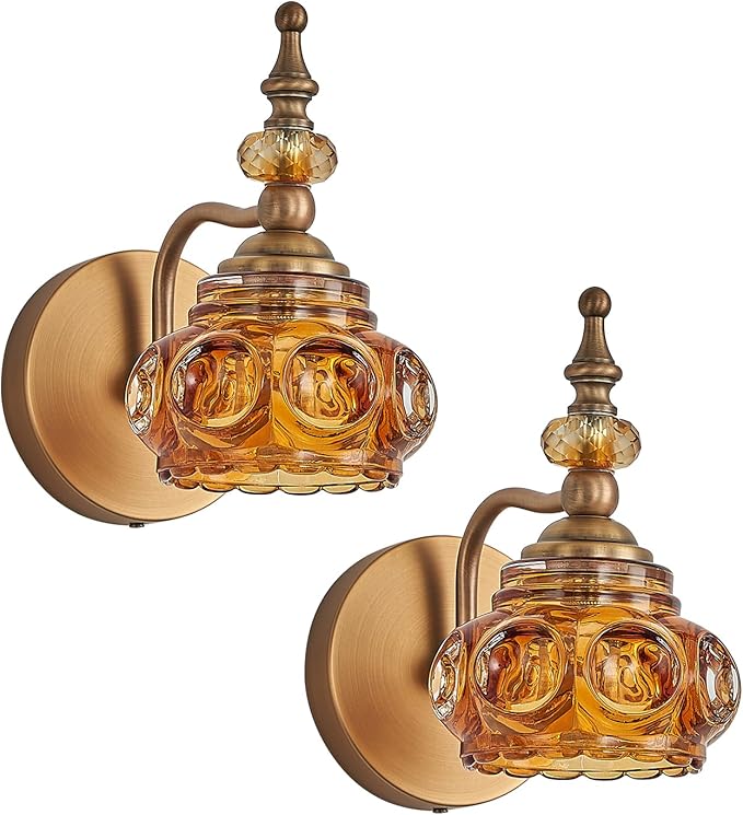 Vintage 2-Pack Wall Sconces Amber Rose Wall Lights Bathroom Vanity Lighting Fixtures, Vanity Light Rust-Proof and Durable for Bedroom Living Room Hallway