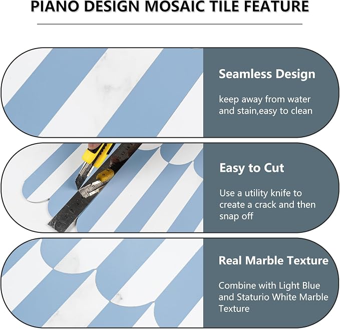 Vamos Tile Peel and Stick Backsplash Seamless Tile,Fish Scale,10 PVC Tiles | Stick on Backsplash for Kitchen & Bathroom,Light Blue and Statury White PVC Self Adhesive Mosaic Tiles 11.9''x10.8''