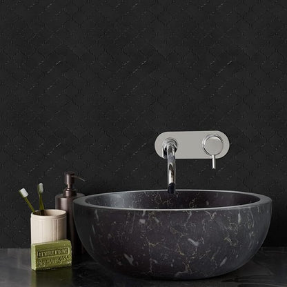 STICKGOO Arabesque Peel and Stick Backsplash Tile, Stick on Backsplash for Kitchen and Bathroom, Black Metal and Composite Mosaic Tiles (10 Sheets)