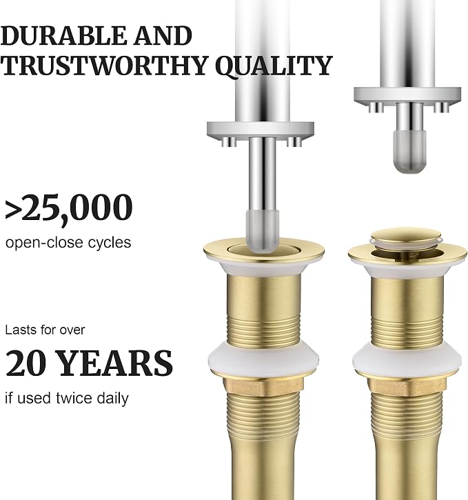 Pop up Sink Drain Stopper for Bathroom Vessel Vanity Sink Art Basin Brushed Gold, Small Cap Without Overflow, Metal Pop-up Drain Strainer with Detachable Basket Stopper | Pop Up Drain, Made of Metal, Small Cap, with Detachable Basket Stopper, Drain Fas...