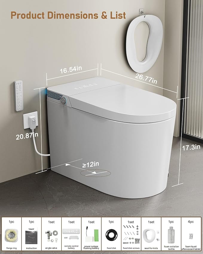 Smart Toilet with Bidet Built-in: Bidet Toilet with Child Seat & Tank, 4 Washing Modes Toilet Bidet Heated Seat, One Piece Toilet with Dryer Remote Foam Shield Foot Sensor, Auto Lid&Seat, ADA Comfort