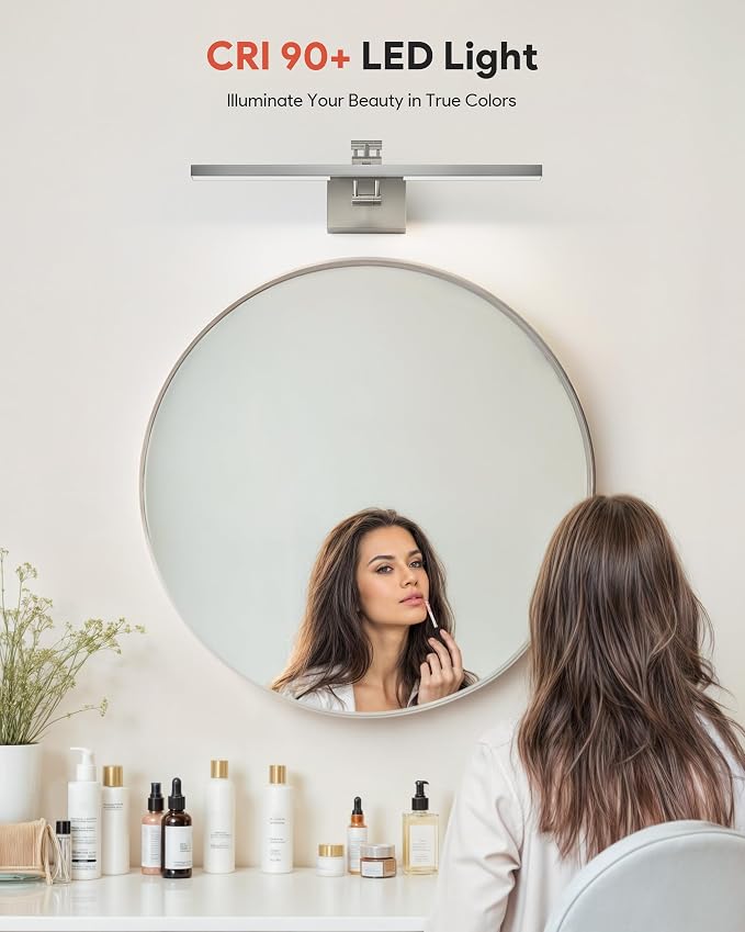 VONLUCE 24" Modern LED Bathroom Vanity Light, Brushed Chrome | 3CCT, Flicker-free, 360° Rotatable Head & Swing Arm, IP44 waterproof Bathroom Light Fixture Over Mirror for Bathroom, Picture