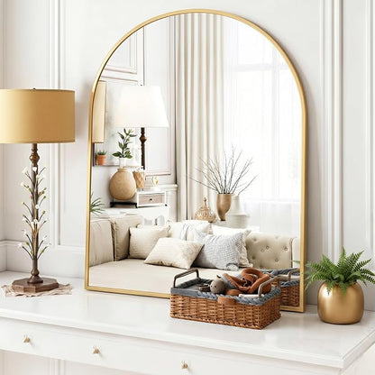 Arched Wall Mirror 40x30 Inch Gold Bathroom Vanity Mirror with Metal Frame | Modern Arch Mirror for Bedroom, Living Room, Entryway, Wall Mounted Decorative Mirror