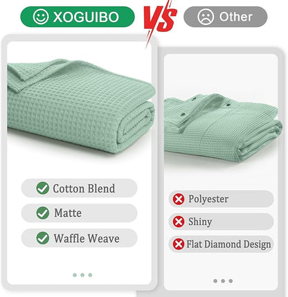 Waffle Weave Shower Curtain - Mint Green Cotton Fabric Texture Heavyweight Shower Curtains for Bathroom,Washable,72Wx72L