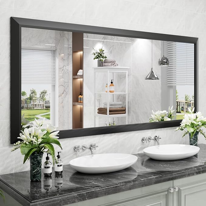 Bathroom Mirror Black, 72X32 Inch | Thick Metal Framed, HD Reflection, Anti-Rust, Hang Horizontally/Vertically, Suitable for Vanity, Bedroom, Bathroom, Entryway