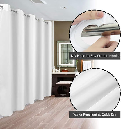 River Dream Extra Long Shower Curtain No Hooks or Liner Needed, White | Soft Microfiber, 84" Long Fabric Shower Curtain Set Waterproof, Bottom Magnets, Machine Washable, 71W x 86H(84H)
