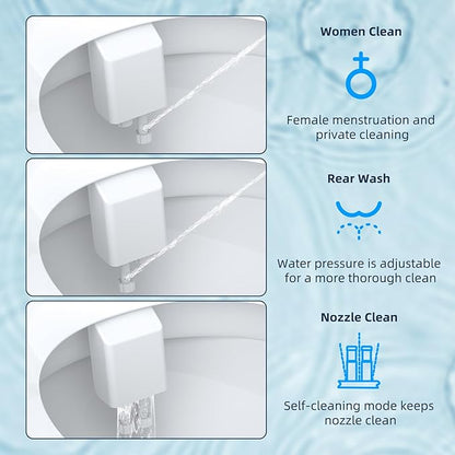 Hibbent Bidet Attachment for Toilet, Non-Electric Dual Nozzle for Frontal & Rear Wash, Adjustable Water Pressure Control, Fresh Water Bidet Toilet Seat, Self Cleaning Water Sprayer, Matte Black