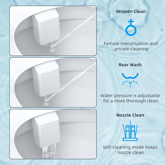 Hibbent Bidet Attachment for Toilet, Non-Electric Dual Nozzle for Frontal & Rear Wash, Adjustable Water Pressure Control, Fresh Water Bidet Toilet Seat, Self Cleaning Water Sprayer, Matte Black