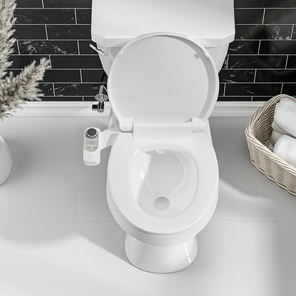 SAMODRA Non-Electric Bidet - Self Cleaning Dual Nozzle (Frontal and Rear Wash) Fresh Water Bidet Toilet Seat Attachment with Independent Adjustable Water Pressure (Pebble Gray)