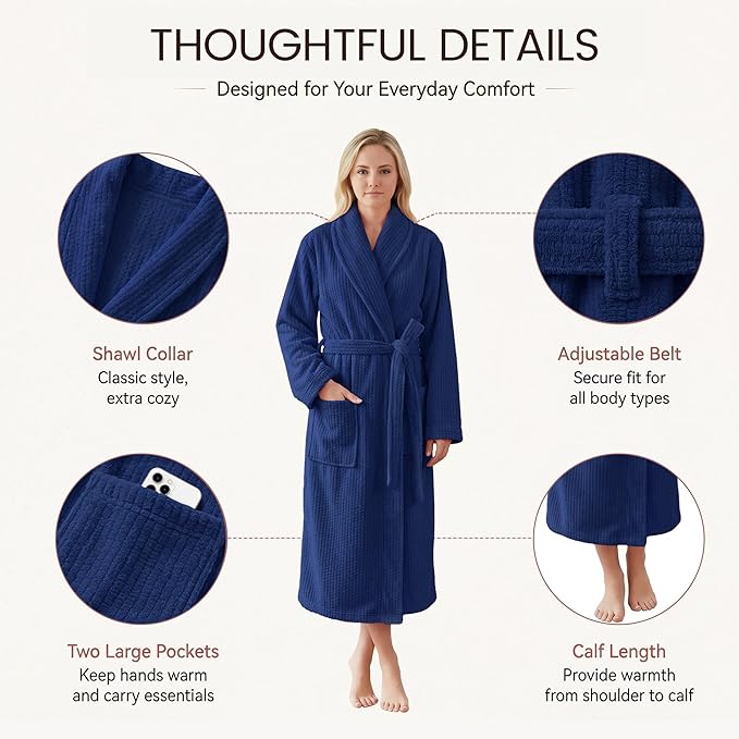 PJGGZ Women's Shawl Collar Bathrobe, Soft Long Towel Robes for Women - Super Absorbent Quick Dry yet Warm