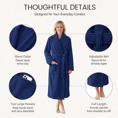 PJGGZ Women's Shawl Collar Bathrobe, Soft Long Towel Robes for Women - Super Absorbent Quick Dry yet Warm