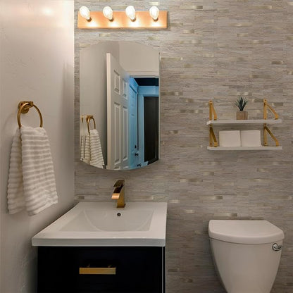 StyloVue 2 Sheets Kitchen Peel and Stick Backsplash Tiles, Beige with Metal Gold Look Stick on Backsplash for Kitchen, RV, Fireplace