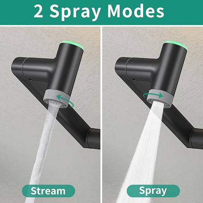 Modern Bathroom Faucet 1 Hole with Temperature Display(Batteries-Free), 1080° Rotatable Single Hole Bathroom Faucet, Single Handle Bathroom Vanity Faucets, 2 Spray Modes (Matte Black)