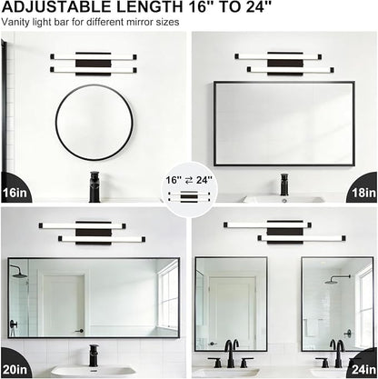 Bathroom Vanity Light Bar, 24 Inch Modern Black LED Vanity Light, 18W 3 CCT 3000K 4000K 6000K Dimmable Hardwired Bathroom Light Fixtures Over Mirror for Bathroom, Hallway, Powder Room, Washroom