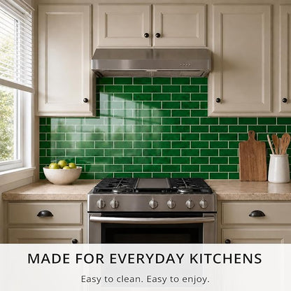 StyloVue 100 Pieces Peel and Stick Backsplash for Kitchen, 3" x 6" PVC Subway Tile, 2026 Upgraded Emerald Green Stone, Stick on Wall Tile for Kitchen, Bathroom, Fireplace, RV