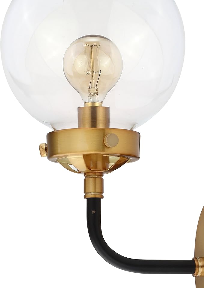 JONATHAN Y 6" Black/Brass Gold 1-Light LED Wall Sconce Vanity Lighting, Clear Glass Globe Shade Modern Contemporary Sconce for Bathroom Mirror, Hallway, UL Listed JYL9009A