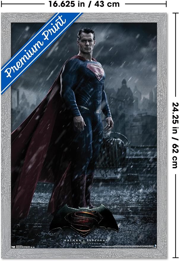 Trends International DC Comics Movie Batman v Superman - Superman Wall Poster, 22.4L x 14.7W, Gray Framed Version