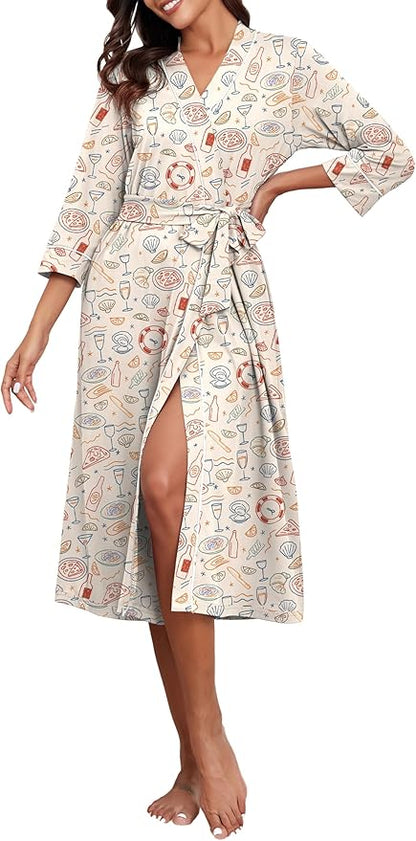 PrinStory Womens Robe Long Knit Bathrobe Lightweight Soft Robes Ladies Bath Robe