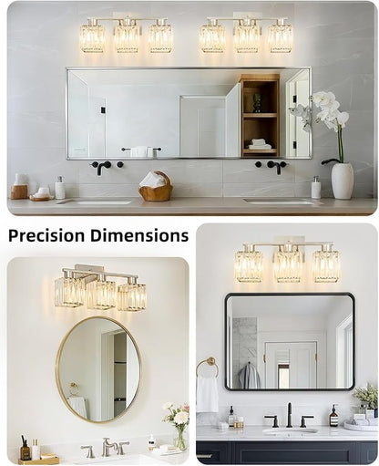 3-Light Bathroom Light Fixtures, Modern Brushed Nickel Crystal Wall Light for Bathroom,Lighting Fixtures Over Mirror
