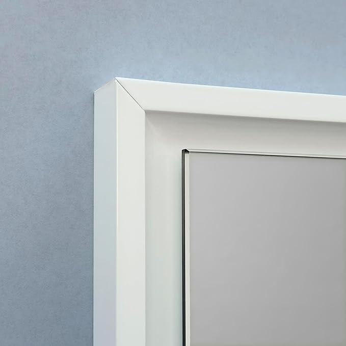 Fox Hollow Furnishings 20x30 Parker Metro Metal Framed Rectangle Recessed Bathroom Medicine Cabinet, Floating Mirror, 14x24 in-Wall Opening, Steel, Adjustable Glass Shelves, Magnet Close, White