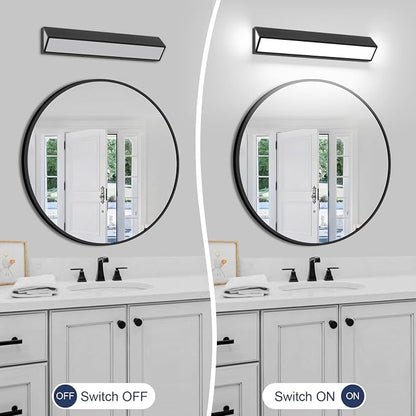 24-Inch LED Modern Bathroom Vanity Light Fixtures, Matte Black Modern Acrylic Bathroom Wall Lighting Fixtures Over Mirror (Cool White 6000K)
