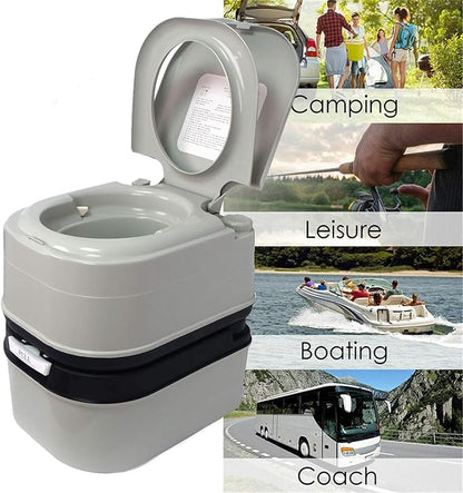 HTTMT- Gray 24L Advanced Portable Toilet Flush Camping Travel Outdoor Picnic Piston Pump Commode [P/N: ET-TOILET002-24L]