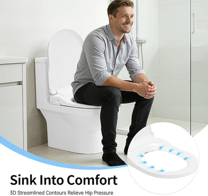 D-shaped Non-Electric Bidet Toilet Seat for Elongated Toilets | Non-Electric Swash Ecoseat Elongated Comfort Fit Toilet Seat，Dual Nozzle System