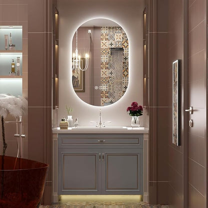 SMIROR 28x36 Oval Backlit LED Bathroom Vanity Mirror with Lights for Wall | Pill-Shaped, 3 Color Lighting, Anti-Fog, Memory, Tempered Glass, UL, Horizontal/ Vertical Wall- Mounted