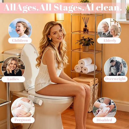 Bidet Attachment for Toilet,Non-Electric Ultra-Thin With,Rear/Feminine Wash,Dual Nozzles (Adjustable Angle), Adjustable Water Pressure, Cold Water Only, White