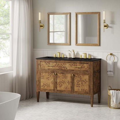 Modway Elysian 48" Burl Wood Double Bathroom Vanity in Black Brown with Ceramic Sink Basin