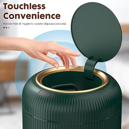 Procade Touchless Sensor Trash Can Bathroom,Small Gold + Green Garbage Can | 3 Gallon Automatic Garbage Can,Smart Room Trash Bin,Mini Auto Plastic Waste Basket for Office,Bedroom,Dorm,Toilet,Rv,Kitchen