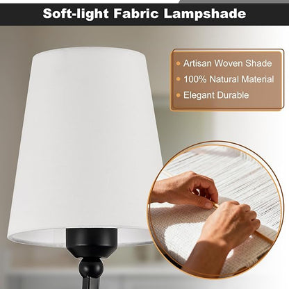 Bathroom Vanity Light, Matte Black Bathroom Lighting Fixtures Over Mirror | 4-Light Bathroom Light Fixtures with Flared White Fabric Shade, E26 Socket (ETL Listed)