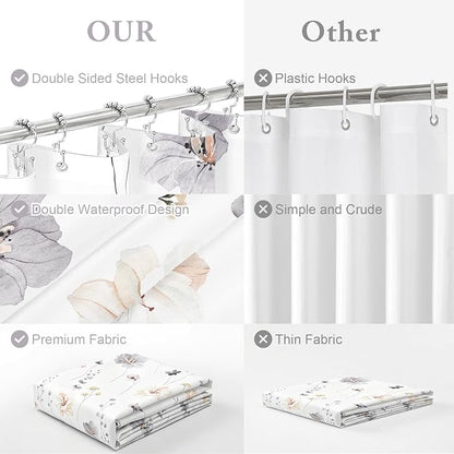 Long 3 in 1 Shower Curtain Set, 72x78 | Long 3 in 1 Shower Curtain Set, PEVA Liner Set & 12 Double Sided Steel Hooks, Waterproof Fabric Bathroom Curtain