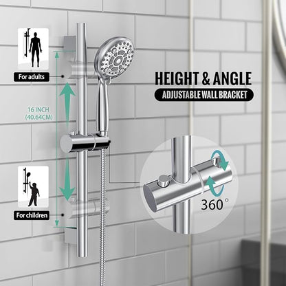 SR SUN RISE Rain Shower Faucet Set - 10 Inch Rain Shower Head with Handheld & Slide Bar Combo Set - Bathroom Wall Mounted Shower Faucet with Valve - Polished Chrome