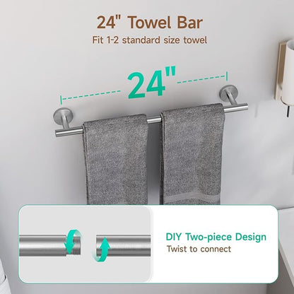 4PCS Brushed Nickel Bathroom Accessories Set, 24-Inch Towel Bar Set | Durable SUS304 Stainless Steel Bathroom Hardware Set, Towel Racks for Bathroom Wall Mounted, Modern Home Decor