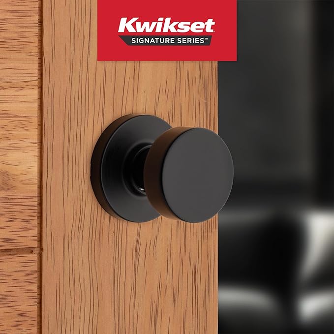 Kwikset Pismo Interior Passage Door Knob, Handle for Closet and Hallway Doors, Non-Locking Doorknob in Matte Black, with Microban Protection (Pack of 10)